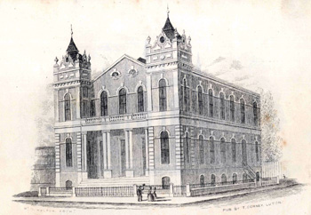 A lithograph of the Wesleyan chapel in Waller Street about 1870